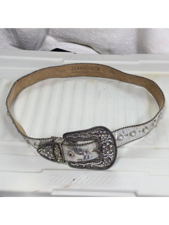 LEATHEROCK Womens Silver Metallic Belt Crystal Embellished  display picture 1